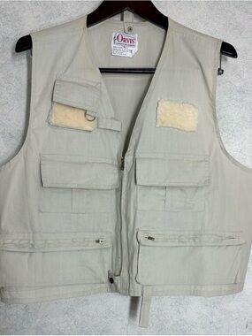 FLY FISHING VEST VINTAGE ORVIS SIZE XL Adult ZIP Up TAN Fly FISHING KHAKI